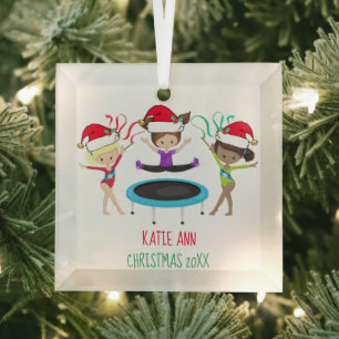 Cute Gymnastics Custom Kids Gymnast Christmas Glass Tree Decoration