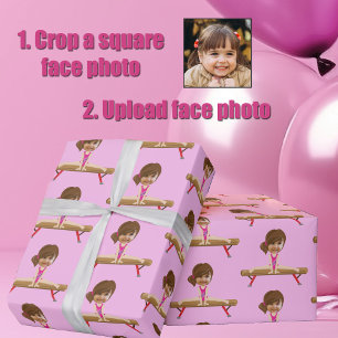 Cute Gymnastics Girl Custom Kids Face Photo Wrapping Paper