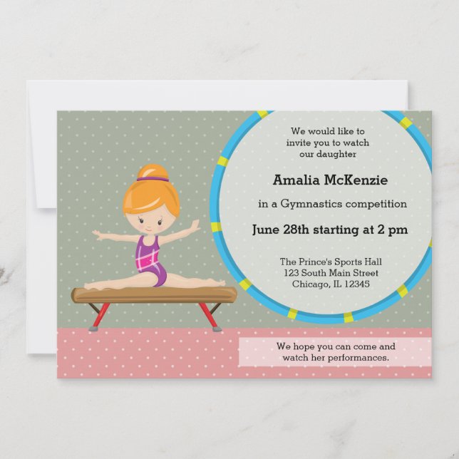 Cute gymnastics girl invitation (Front)