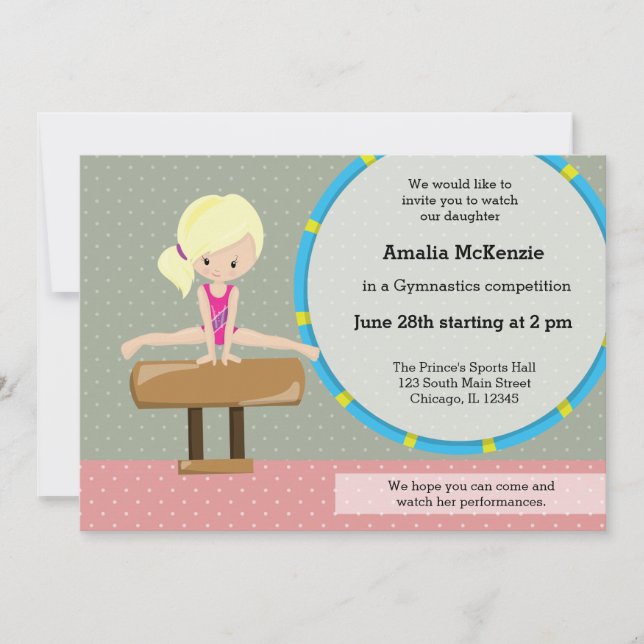 Cute gymnastics girl invitation (Front)