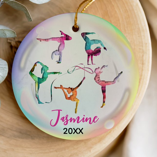 cute gymnastics girl players rainbow personalised ceramic tree decoration (Creator Uploaded)