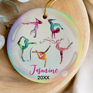 cute gymnastics girl players rainbow personalized ceramic tree decoration