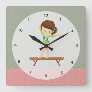 Cute gymnastics girl square wall clock