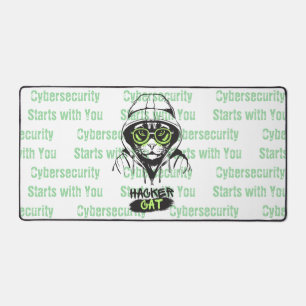 Cute Hacker Cat Illustration – Cybersecurity gift Desk Mat