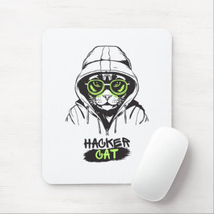 Cute Hacker Cat Illustration – Cybersecurity gift Mouse Pad