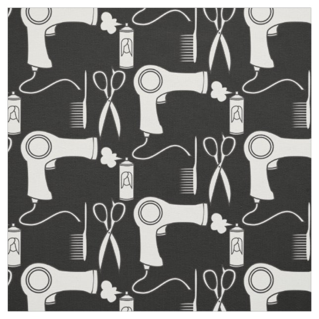 Cute Hair Stylist Pattern Black Salon Items Fabric (Swatch)