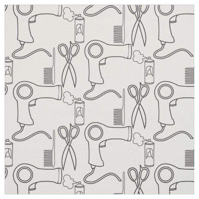 Cute Hair Stylist Pattern White Salon Items Fabric (Swatch)