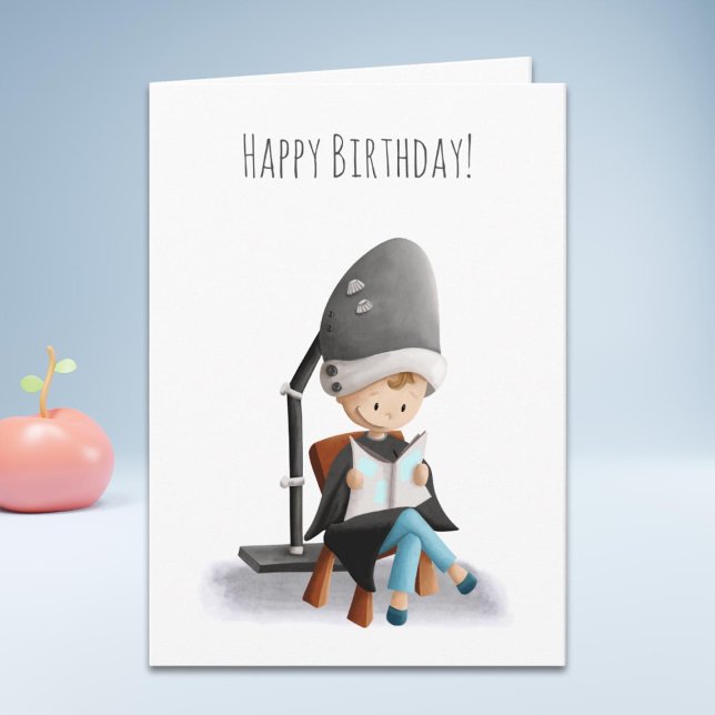 Cute Hairdresser Girl Hair Dryer Birthday Card (Creator Uploaded)
