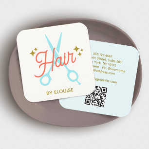 Cute Hairdresser Scissors QR Code Square Business Card