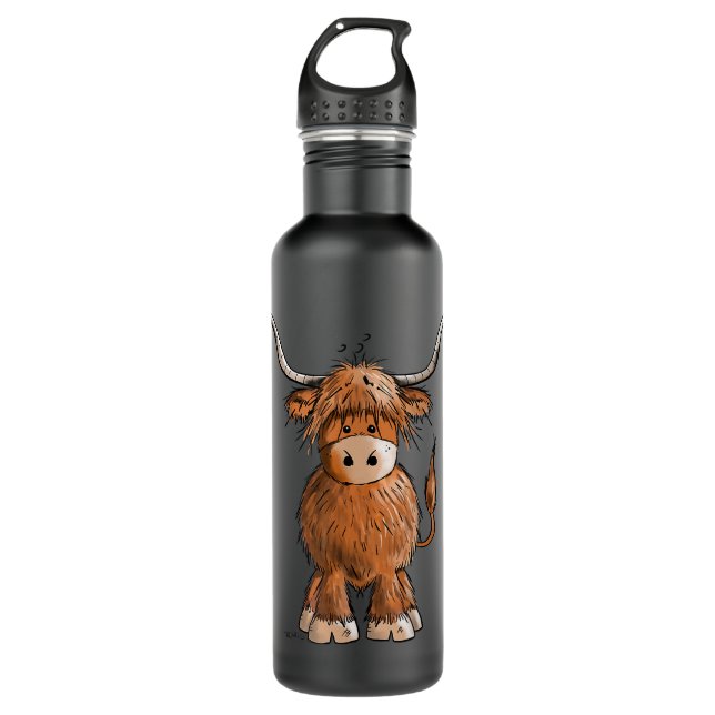 Cute Hairy Scottish Highland Cow  For Women Men Ki 710 Ml Water Bottle (Front)