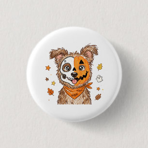 Cute Half Skeleton Half Pumpkin Dog Halloween Colo 3 Cm Round Badge