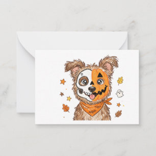 Cute Half Skeleton Half Pumpkin Dog Halloween Colo Card