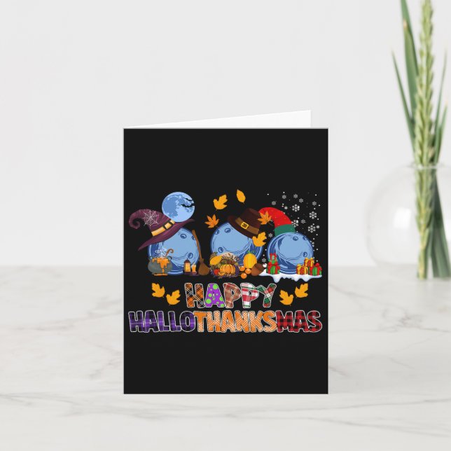 Cute Hallothanksmas Bowling Halloween Thanksgiving Card (Front)