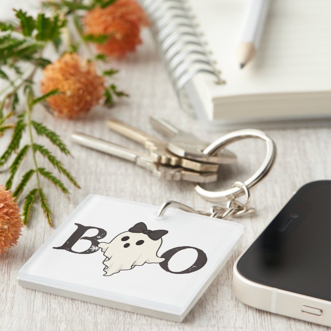 Cute Halloween Acrylic Keychain – "Boo" Ghost (Front Right)