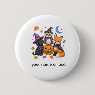 Cute Halloween Animals - Witch Black Cat Owl Fox P 6 Cm Round Badge