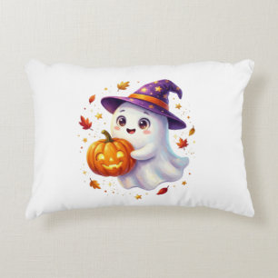 Cute Halloween Baby Ghost Holding Jack O Lantern Decorative Cushion