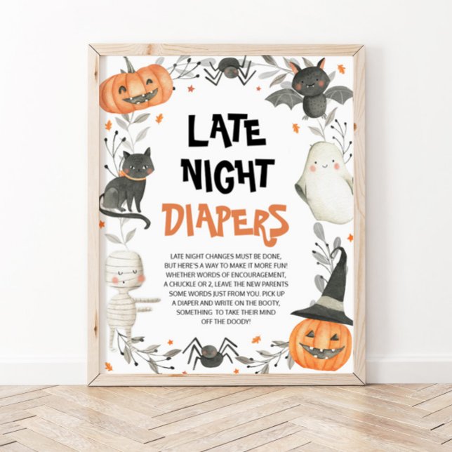 Cute Halloween Baby Shower Late Night Diapers Sign (Creator Uploaded)