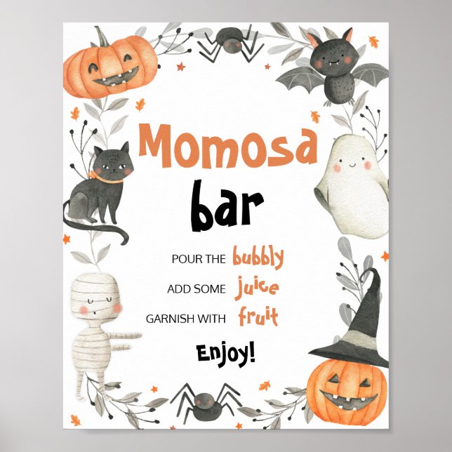 Cute Halloween Baby Shower Momosa Bar Sign (Front)