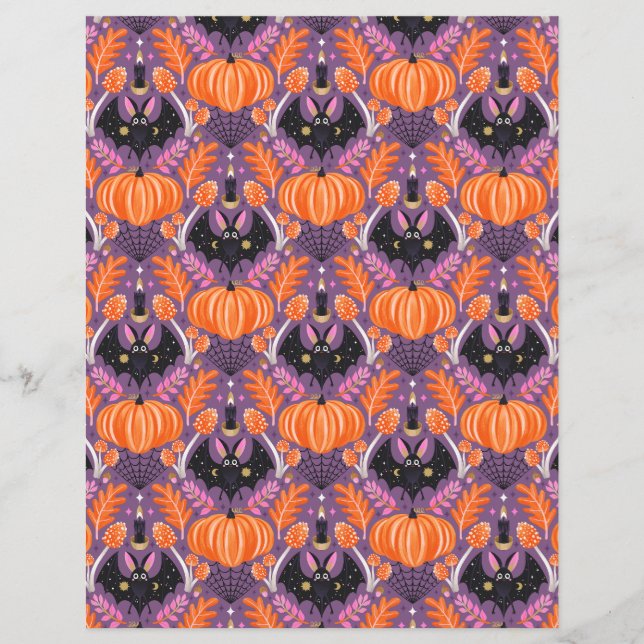 Cute Halloween Bat and Pumpkin Scrapbook Paper (Front)