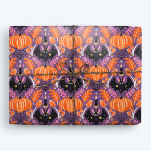 Cute Halloween Bat and Pumpkin Wrapping Paper
