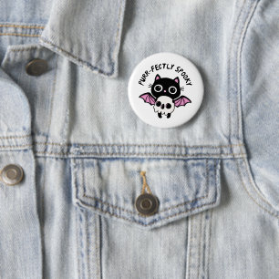 Cute Halloween Bat Cat - Purr-fectly Spooky Pun 6 Cm Round Badge