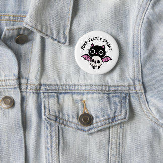 Cute Halloween Bat Cat - Purr-fectly Spooky Pun 6 Cm Round Badge