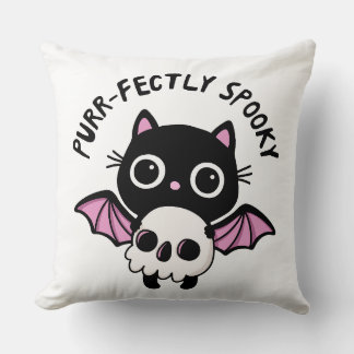 Cute Halloween Bat Cat - Purr-fectly Spooky Pun Cushion