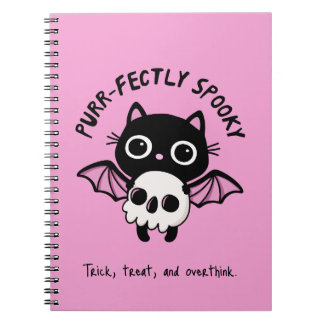 Cute Halloween Bat Cat - Purr-fectly Spooky Pun Notebook