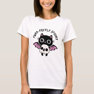 Cute Halloween Bat Cat - Purr-fectly Spooky Pun T-Shirt