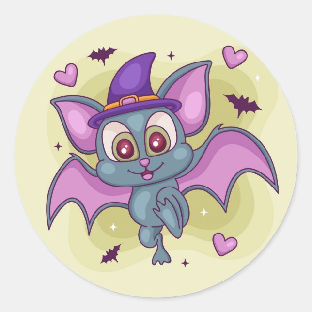 Cute Halloween Bat Classic Round Sticker (Front)