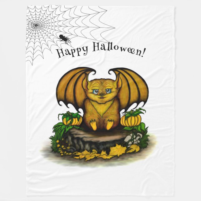  Cute Halloween Bat Fleece Blanket (Front)