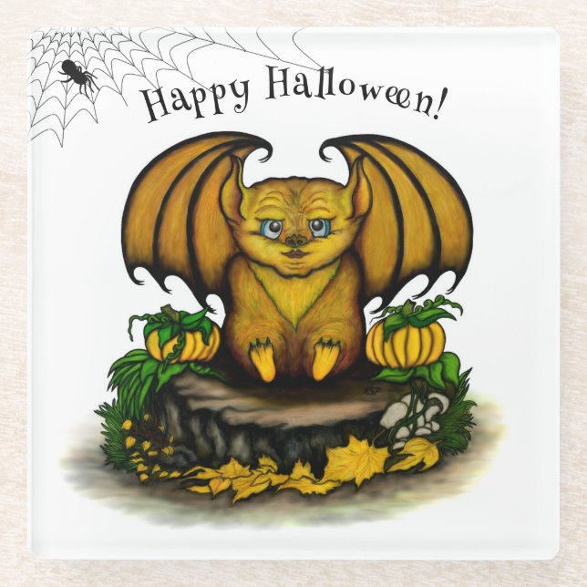  Cute Halloween Bat Glass Coaster (Front)