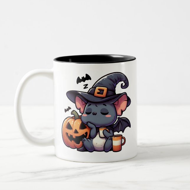 Cute Halloween Bat & Pumpkin Coffee Mug (Left)