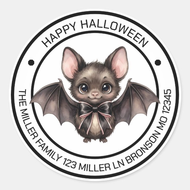 Cute Halloween Bat Return Address Sticker  (Front)