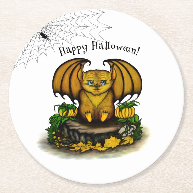  Cute Halloween Bat Round Paper Coaster (Front)