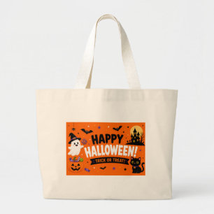 Cute Halloween Bat & Spider Pattern – Orange Hallo Large Tote Bag