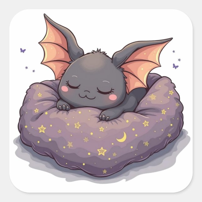 Cute Halloween Bat Taking a Bat Nap Sticker (Front)