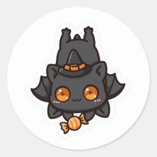 Cute Halloween Bat Witch Candy Classic Round Sticker