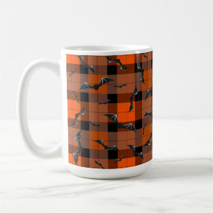 Cute Halloween Bats On Plaid Coffee Mug