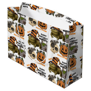 Cute Halloween Birthday Add Name Ghosts Pumpkins Large Gift Bag