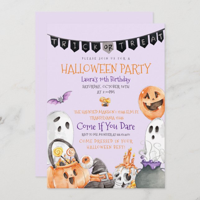 Cute Halloween Birthday Invitation (Front/Back)