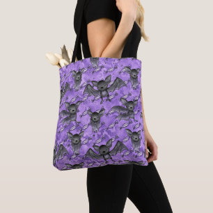 CUTE HALLOWEEN BLACK BATS TOTE BAG