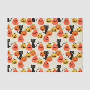 Cute Halloween Black Cat and Carved Pumpkins Tissue Paper