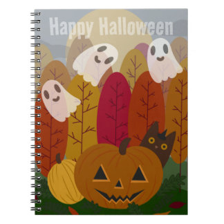 Cute Halloween Black Cat and Ghosts Autumn Pumpkin Notebook