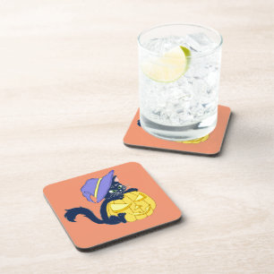 Cute Halloween Black Cat and Pumpkin Coaster