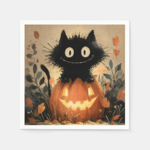 Cute Halloween Black Cat on a Jack-o'-Lantern Napkin