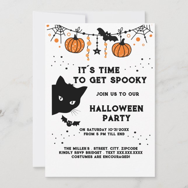 cute halloween black cat party invitation (Front)
