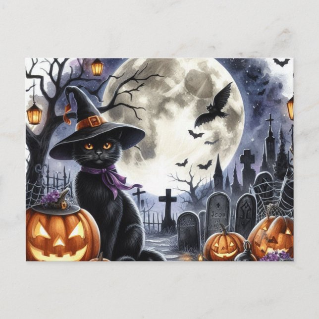 Cute Halloween Black Cat Postcard (Front)