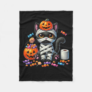 Cute Halloween Black Cat Pumpkin Trick Or Treat Fleece Blanket