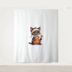 Cute Halloween Black Cat Pumpkin Trick or Treat Gi Tapestry